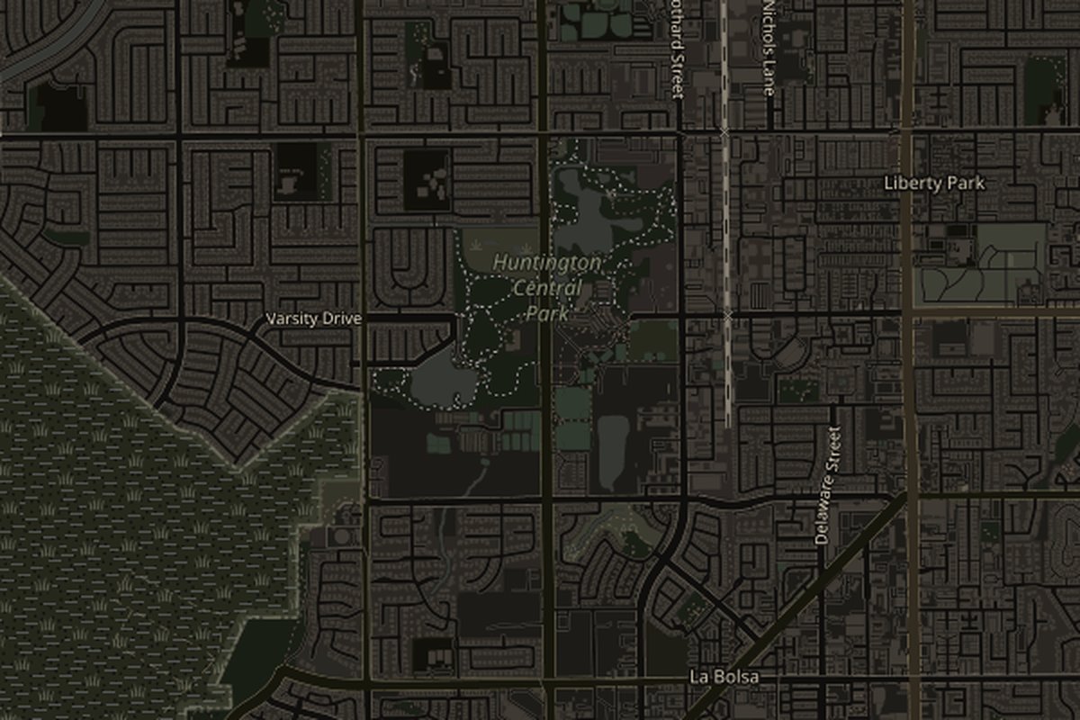Map of Huntington Central Park East, Huntington Beach, California; marker identifies the named place, not the photo spot