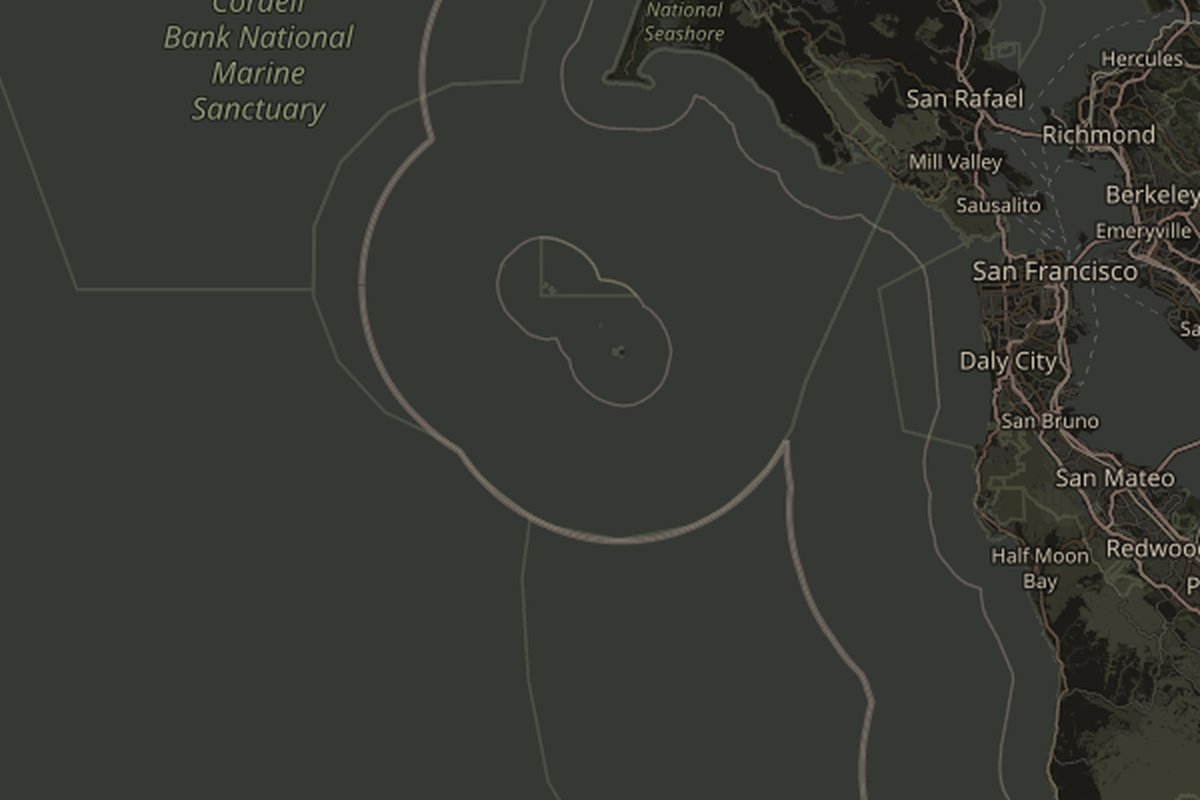 Map of Farallon Islands; marker shows the public place