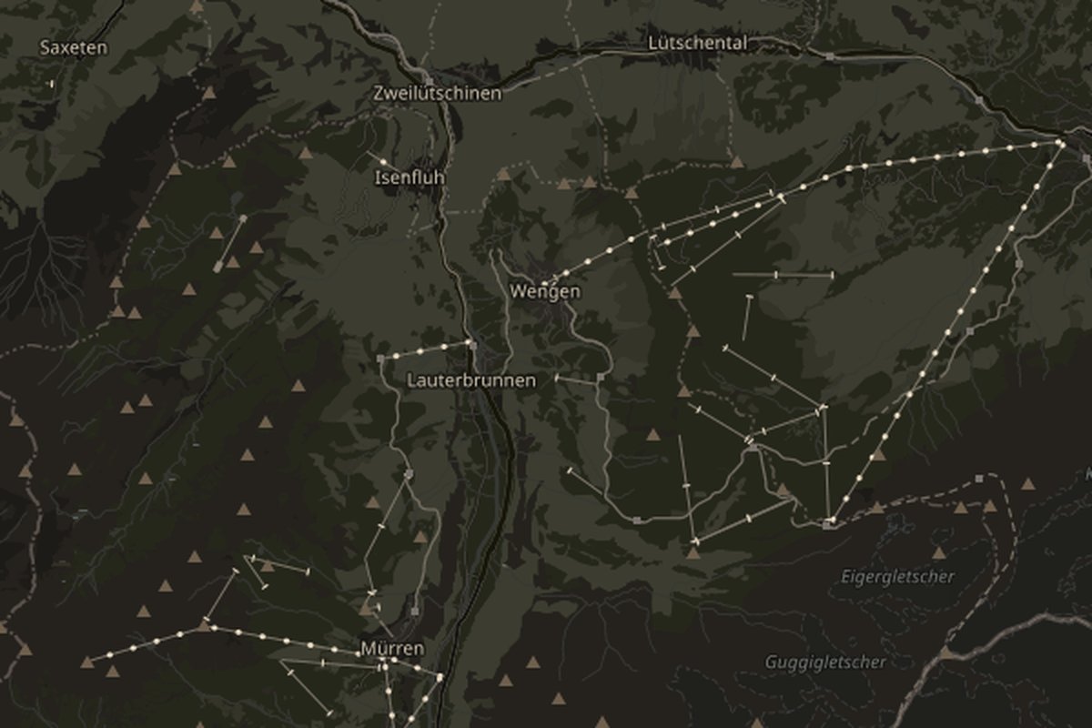 Map of Wengen, Switzerland; marker identifies the named place, not the photo spot