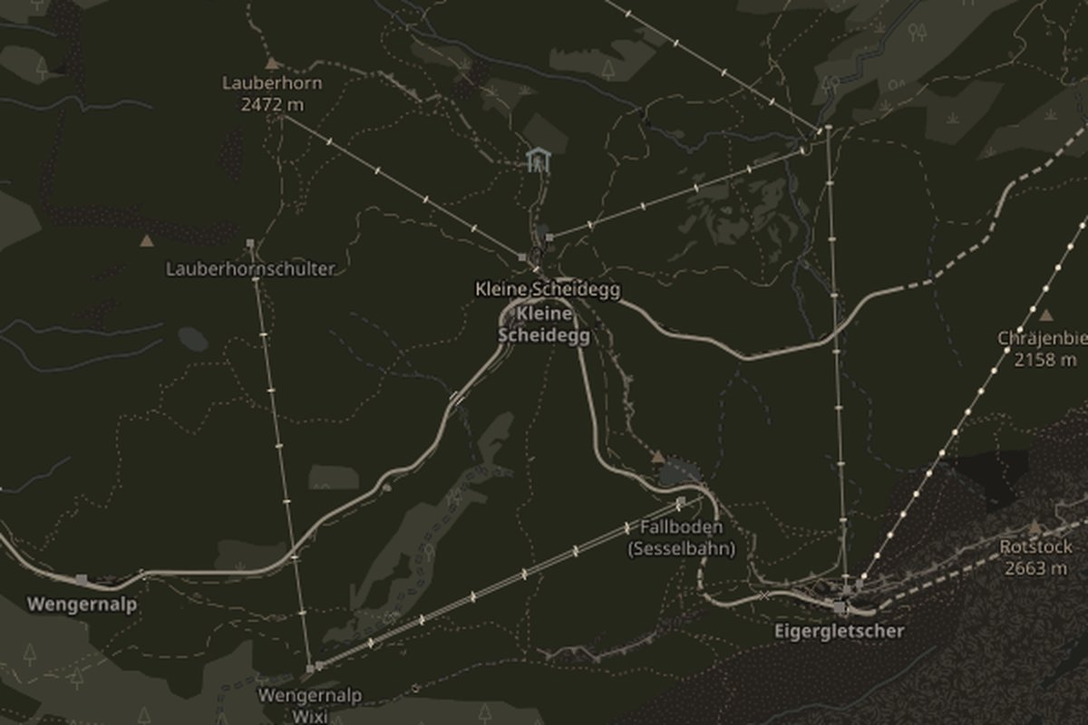 Map of Kleine Scheidegg railway station, Switzerland; marker identifies the named place, not the photo spot