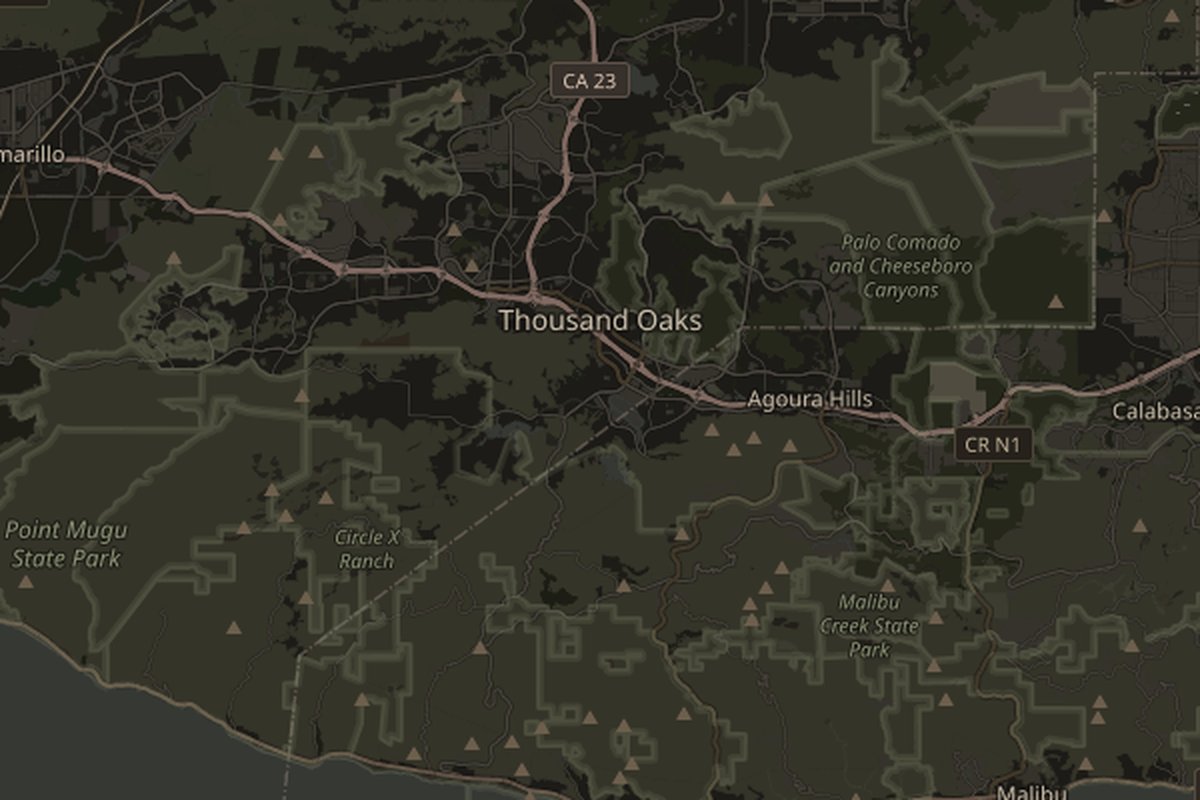 Map of Thousand Oaks, California; marker identifies the named place, not the photo spot