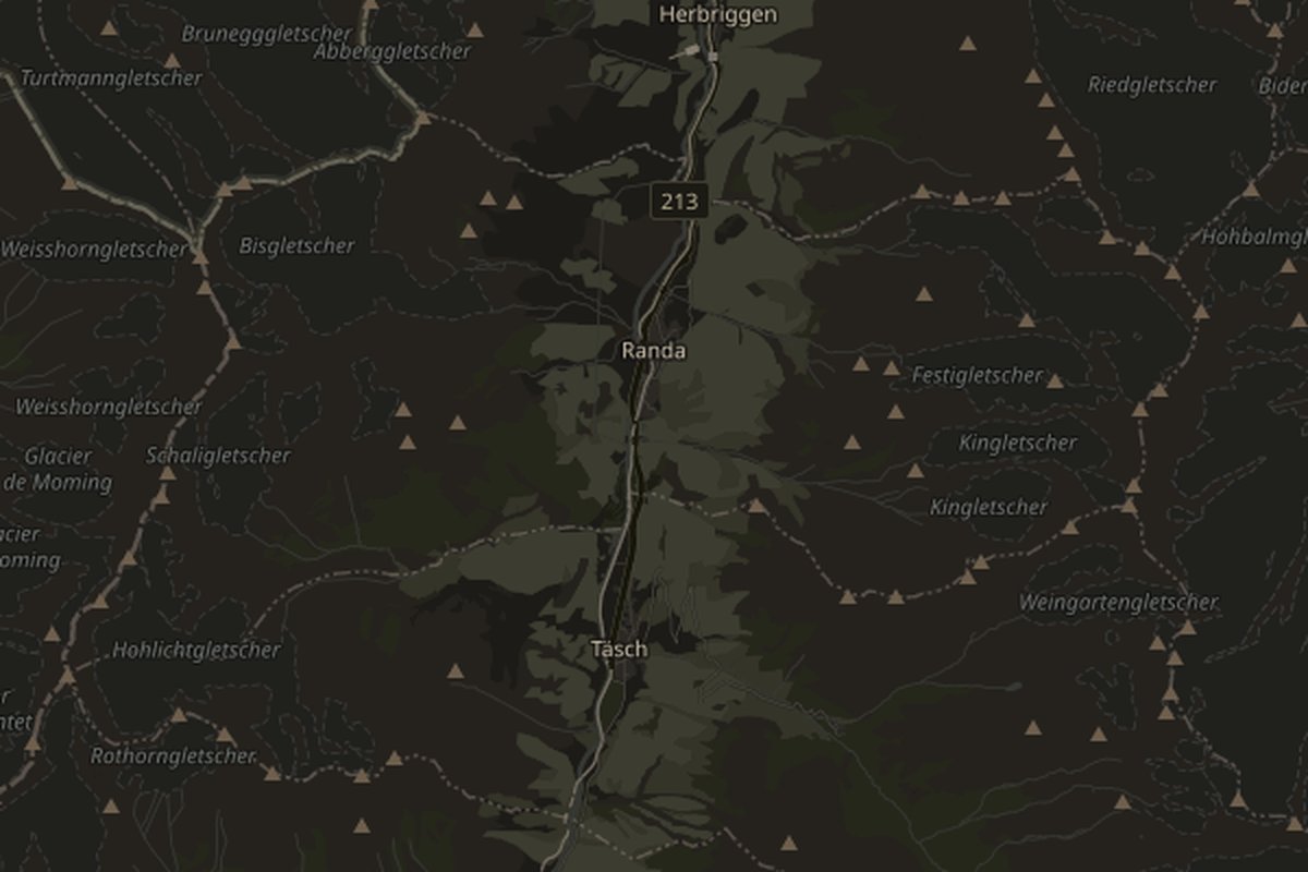 Map of Randa, Switzerland; marker identifies the named place, not the photo spot