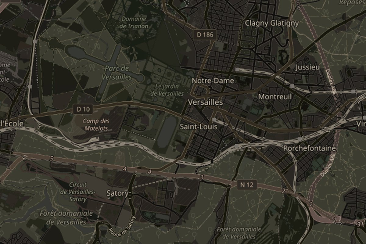 Map of Château de Versailles; marker shows the public place